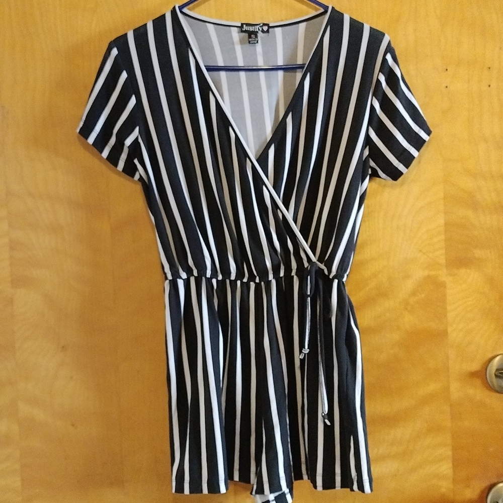 Justify stripe jump suit.